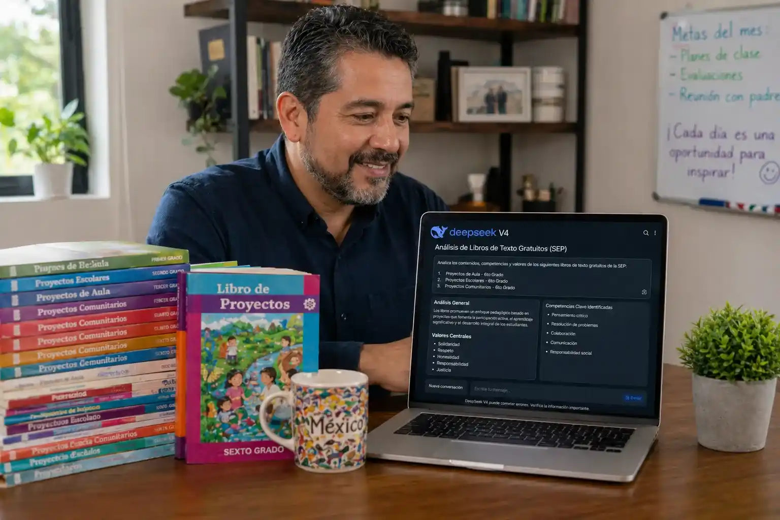 Un docente de primaria en México utiliza la nueva inteligencia artificial gratuita DeepSeek V4 para analizar los libros de texto de la SEP y optimizar su planeación pedagógica en 2026.