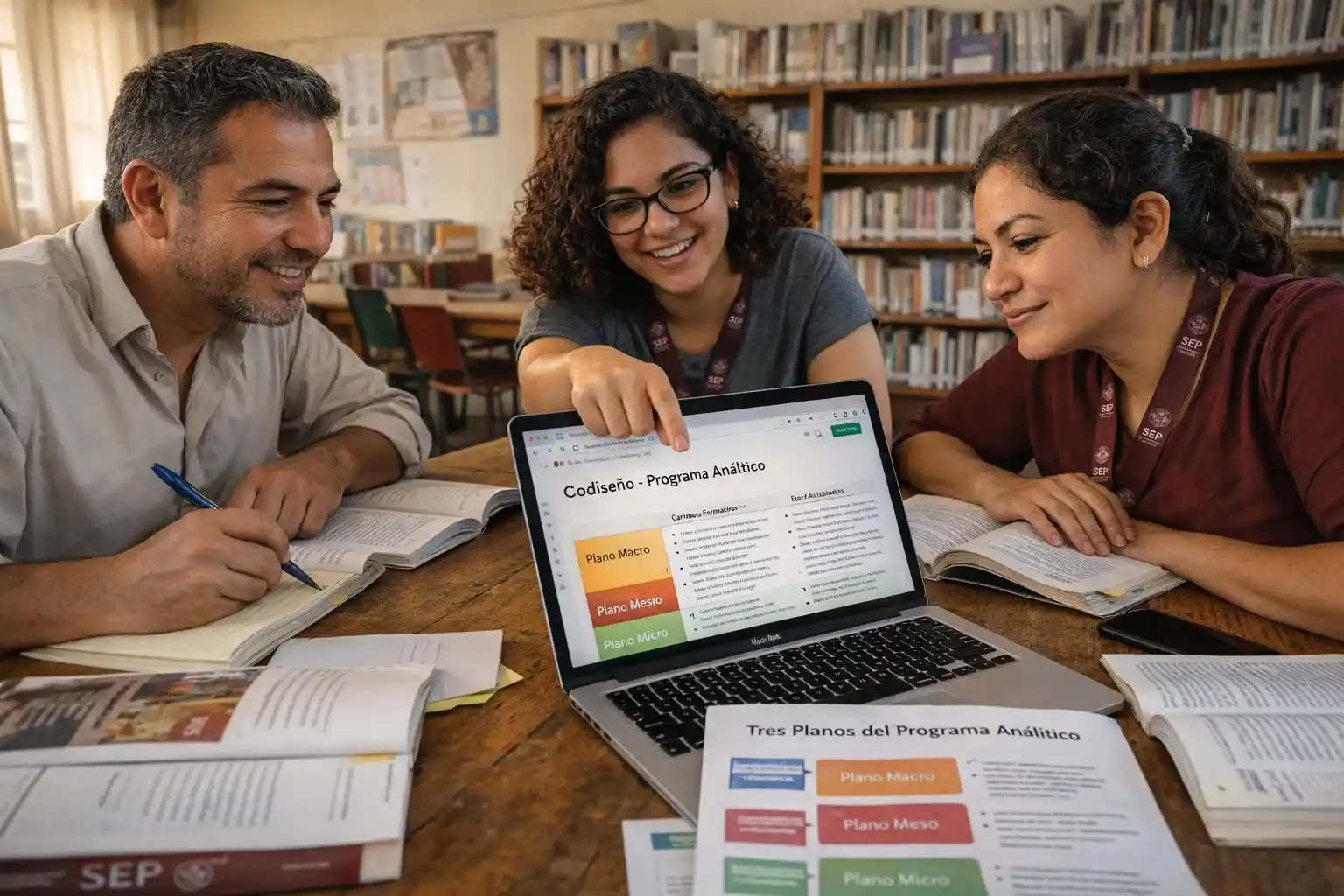 Docentes mexicanos trabajando en el codiseño del Programa Analítico de la NEM con apoyo de inteligencia artificial