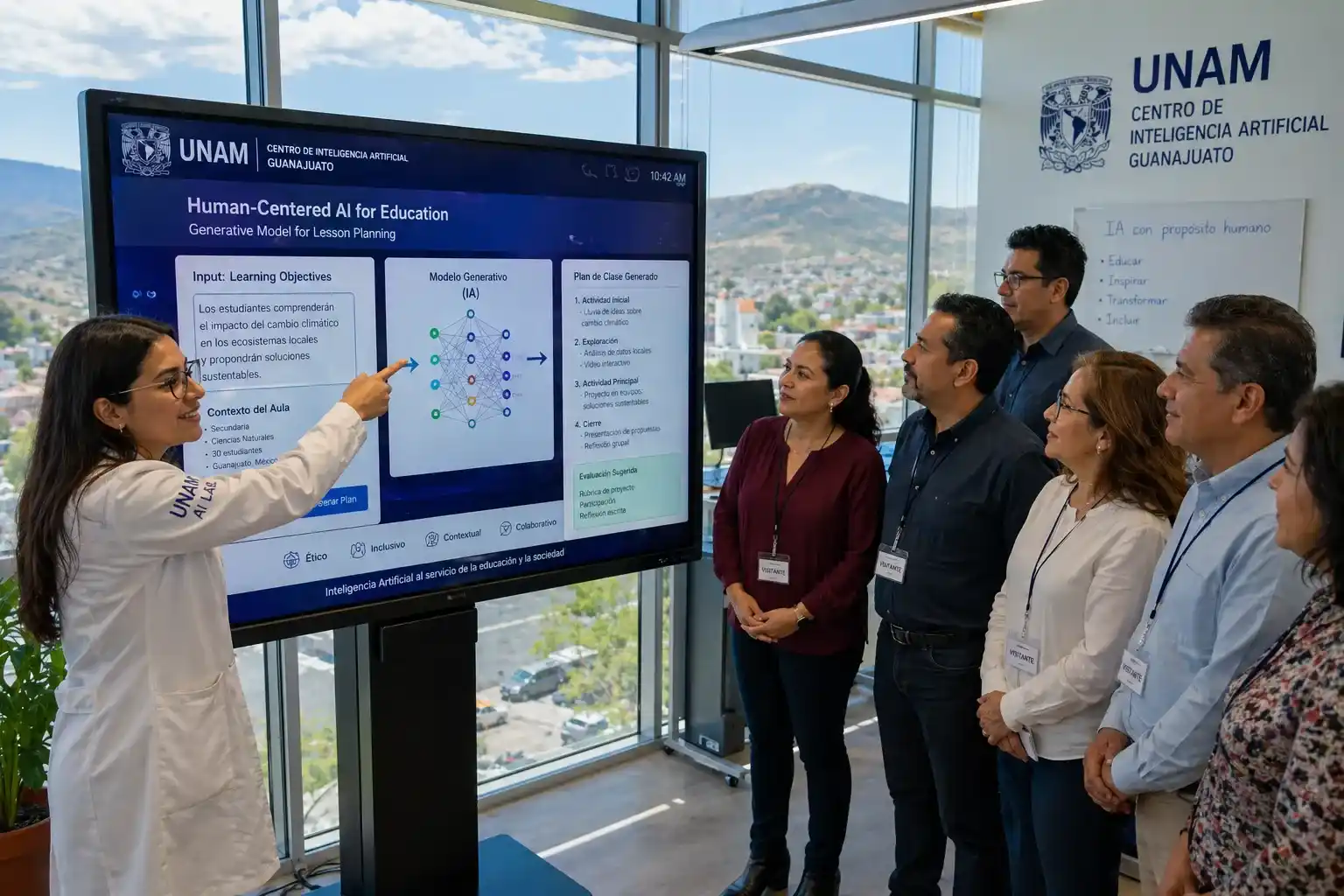 Docentes de Guanajuato se capacitan en el nuevo Centro de Inteligencia Artificial de la UNAM, explorando herramientas de IA generativa para la educación básica en un entorno de innovación y vanguardia.